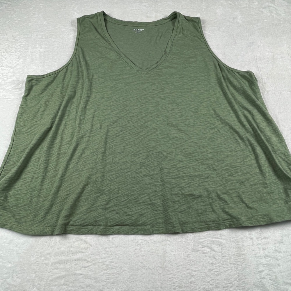 Old Navy Everywear Tank Top Womens 4X Olive Green V-Neck Slub Knit Cotton Summer